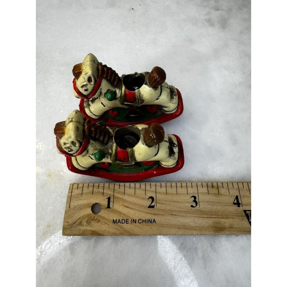 Holiday Memories Rocking Horse Mini Candle Holders Set of 2 Vintage Christmas